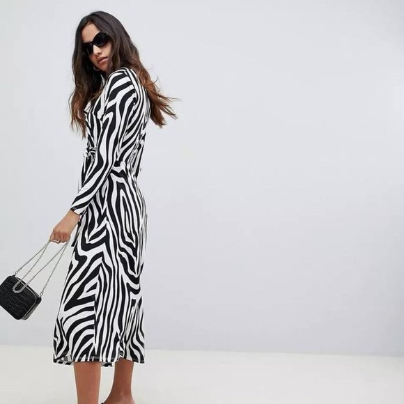 ASOS Tie Waist Maxi Dress In Zebra Print - Picture 1 of 4